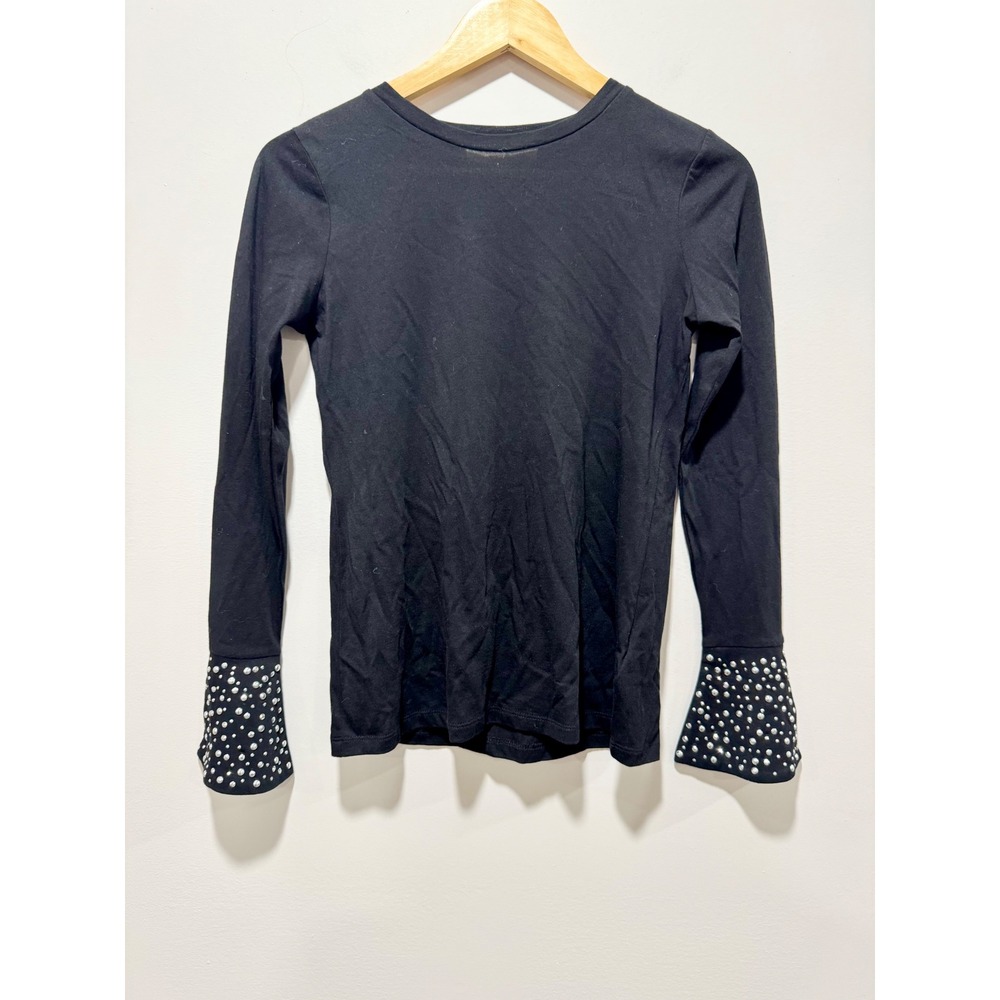 Michael Michael Kors Black Studded Bell Cuff Long Sleeve Top Size P